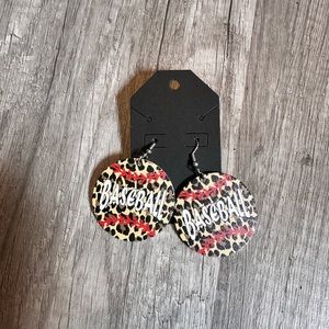New faux leather leopard baseball earrings.